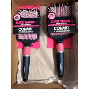 Conair quick, smooth, dry style brush, pink, and black set of two